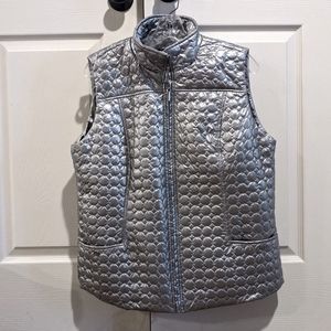 Fresh Brand Quilted Silver Zip Up Vest, Size Large